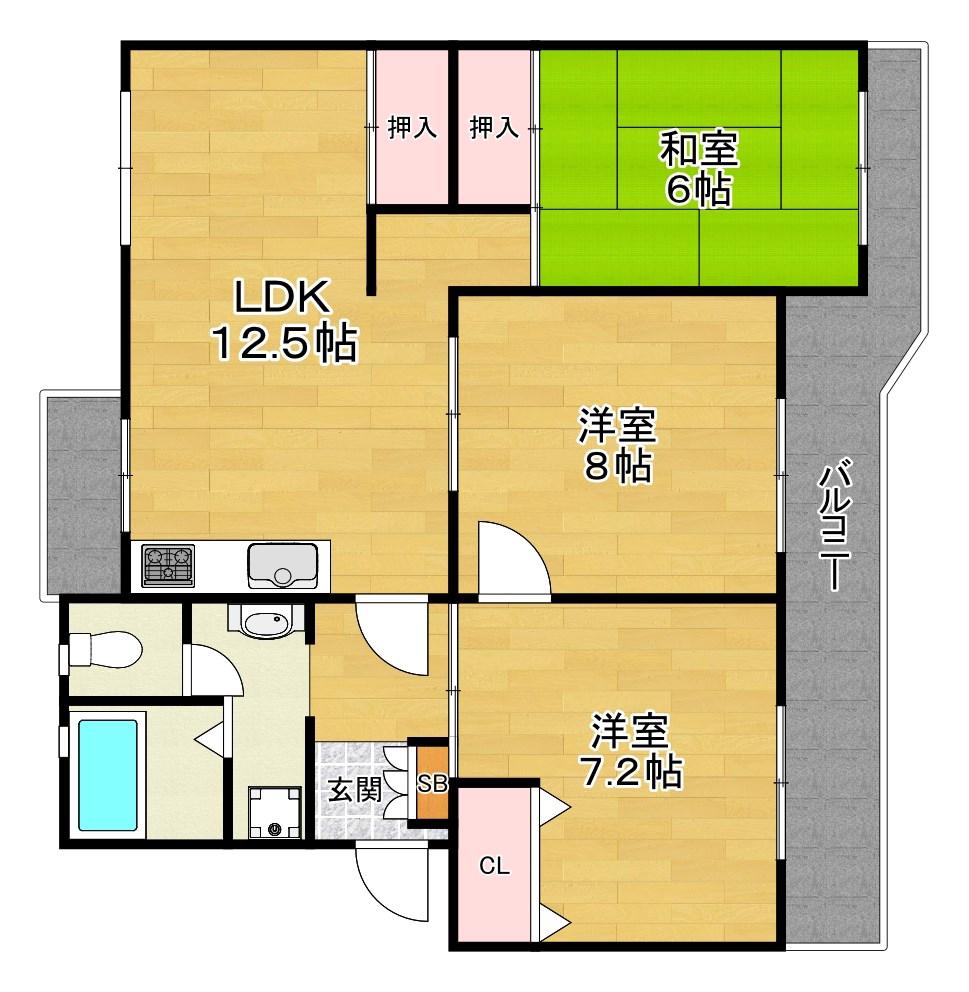 藤阪ハイツA1号棟(3LDK/3階)の間取り写真