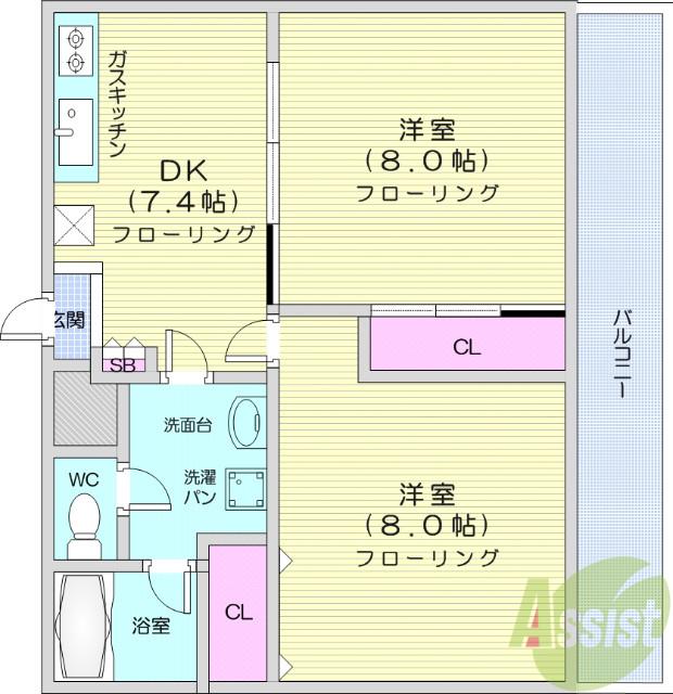 ラポールいでか(2DK/3階)の間取り写真