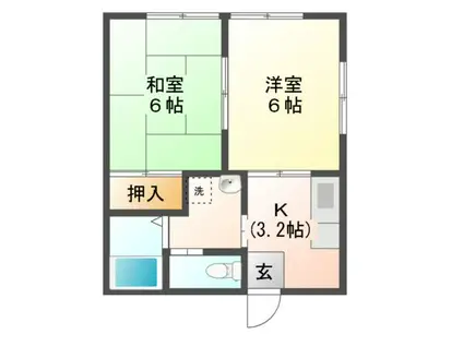 コーポパルシェ(2K/1階)の間取り写真