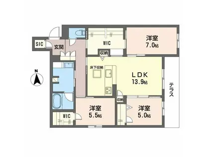 フレシア天王寺(3LDK/1階)の間取り写真