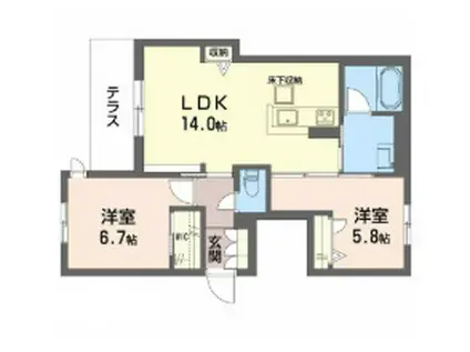 フォンテボヌール5(2LDK/1階)の間取り写真
