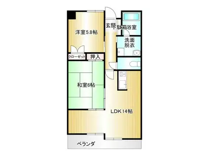 ライフマンション飯塚駅(2LDK/5階)の間取り写真