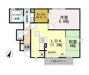 ドエル古賀Ⅱ(2LDK/1階)の間取り写真