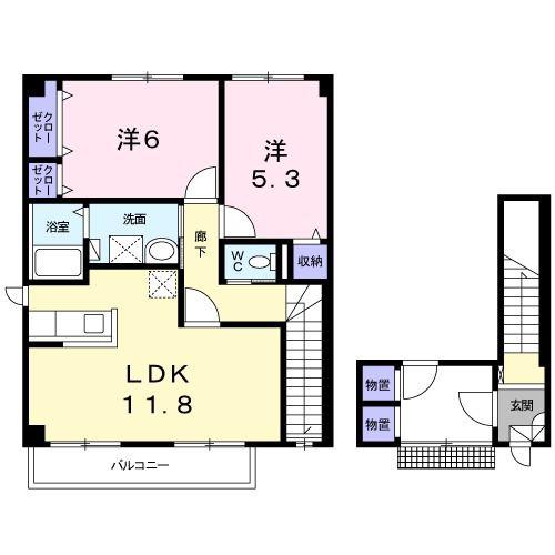 グレートバリーI(2LDK/2階)の間取り写真