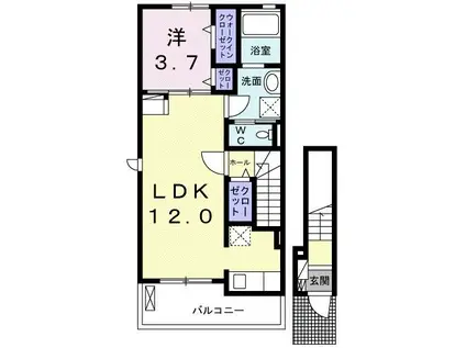 ラ・クレアII(1LDK/2階)の間取り写真