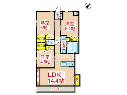 スカイコート平松(3LDK/4階)の間取り写真