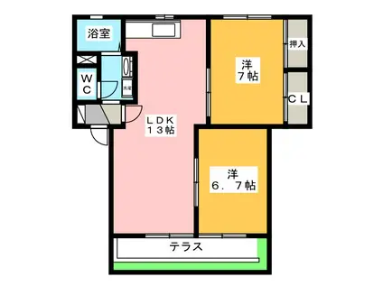 アムール D(2LDK/1階)の間取り写真