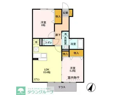 イーズフィールドB(2LDK/1階)の間取り写真