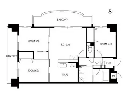 沙都和ビル(3LDK/12階)の間取り写真