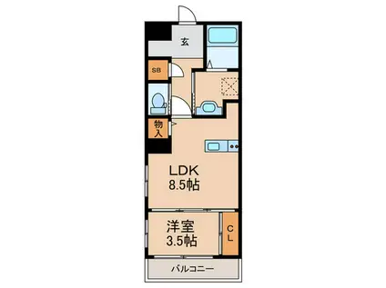 エルシオン騎射場(1LDK/7階)の間取り写真