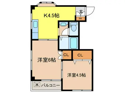 ベルハイツ(2K/2階)の間取り写真