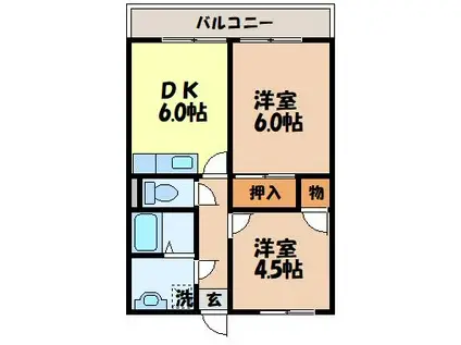 ウェル中島(2DK/3階)の間取り写真