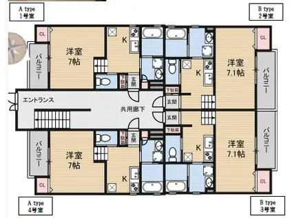 LUXE浜寺B棟(1K/2階)の間取り写真