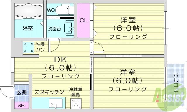 プレステーション愛子B(2DK/1階)の間取り写真