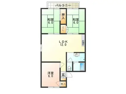 ファミールパルB棟(3LDK/2階)の間取り写真
