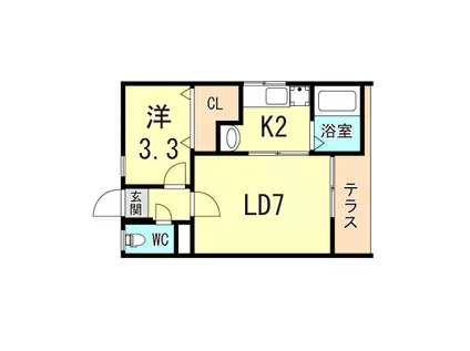 メゾンド須磨 B棟(2K/1階)の間取り写真