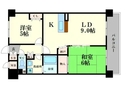 ベイタウン市岡(2LDK/2階)の間取り写真