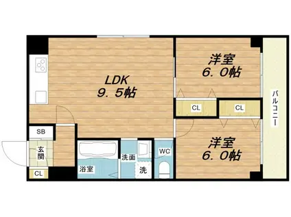 ファネリ上畑(2LDK/3階)の間取り写真