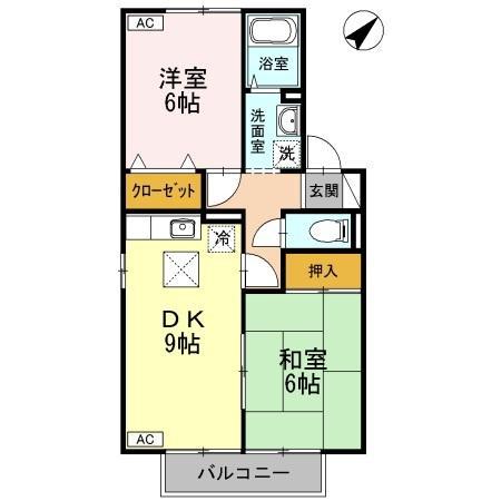 セジュール三宅 D棟(2DK/1階)の間取り写真