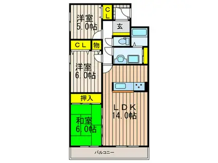 スクエア美濃山B(3LDK/2階)の間取り写真