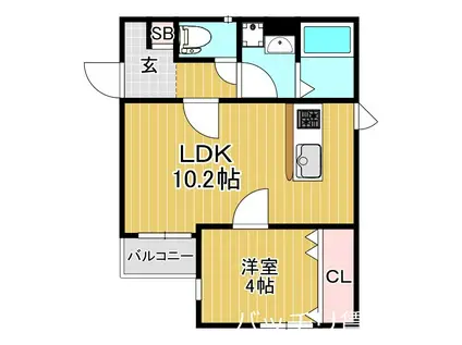 ウインクルム箱咲(1LDK/2階)の間取り写真