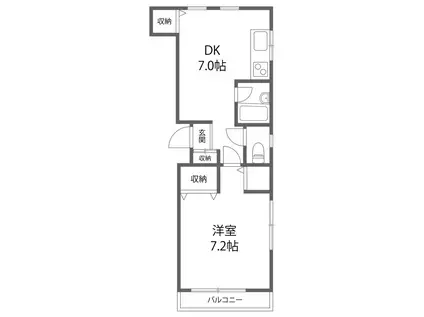 バリーハイツ(1DK/2階)の間取り写真