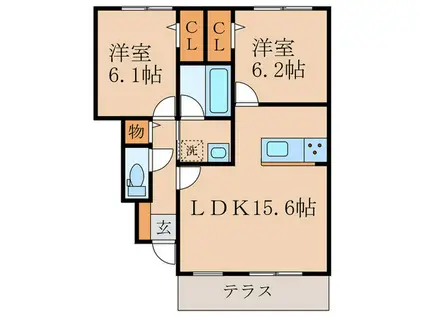 ヴェール桃山(2LDK/1階)の間取り写真