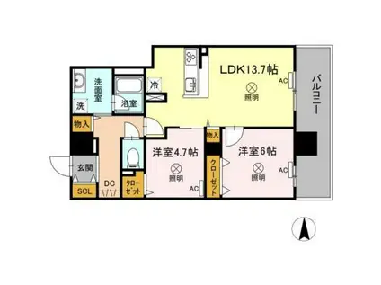 TWIN TOWERS AZUKI(2LDK/10階)の間取り写真