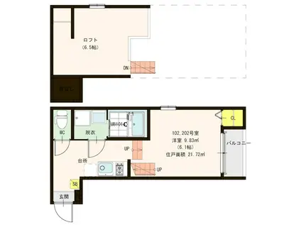 ハーモニーテラス和白(1K/1階)の間取り写真