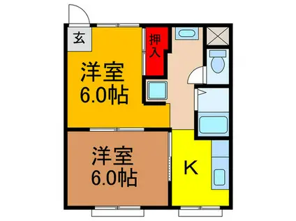 ヴィラ山の手(2K/2階)の間取り写真