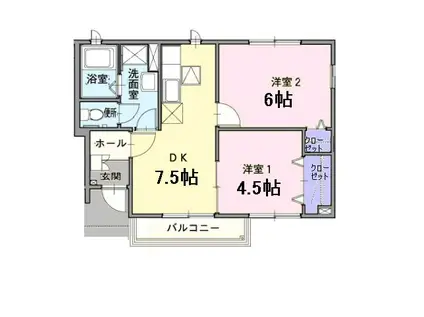 ハッピーセブン(2DK/1階)の間取り写真