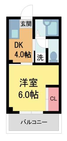 コスモハイツ らん(1DK/2階)の間取り写真