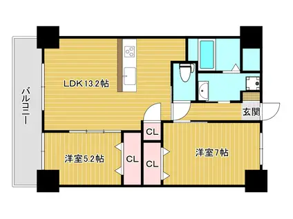 ピノ沖台(2LDK/9階)の間取り写真