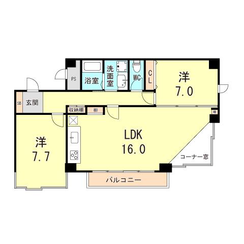 ロイヤルメゾン岡本(2LDK/2階)の間取り写真