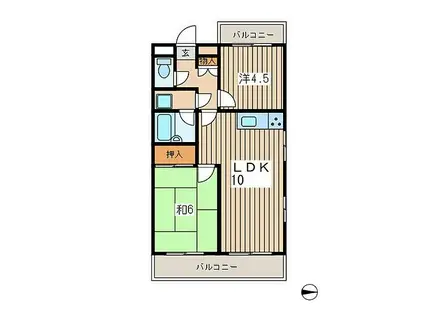 セザール桜ヶ丘(2LDK/4階)の間取り写真