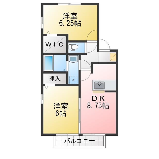 ウィステリアA(2DK/2階)の間取り写真