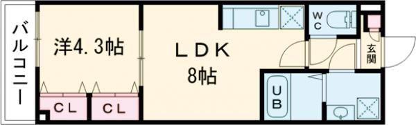 ジーメゾン福生加美平(1LDK/2階)の間取り写真
