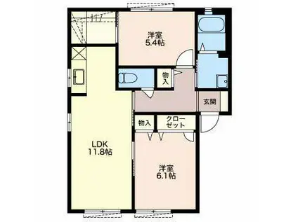 COURT AZELIA H棟(2LDK/1階)の間取り写真