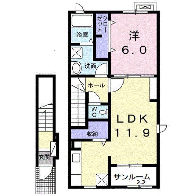 メイプル ジェルメC(1LDK/2階)の間取り写真