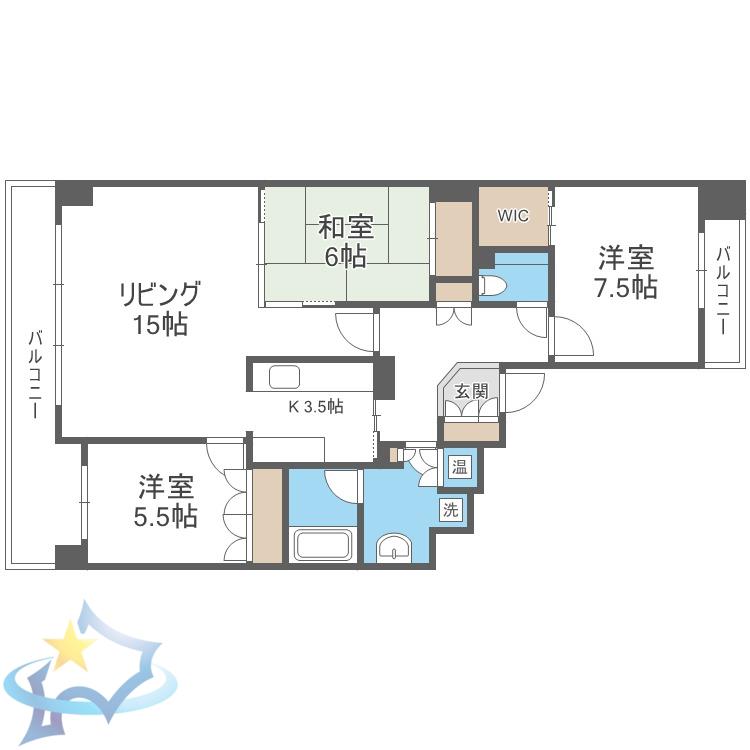 パークホームズ宮の森ヒルテラス(3LDK/2階)の間取り写真
