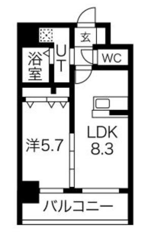 クロス天神南(1LDK/2階)の間取り写真