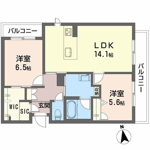 サニーサイドリュクス(2LDK/2階)の間取り写真