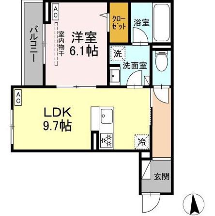 エスペリア栄町(1LDK/2階)の間取り写真