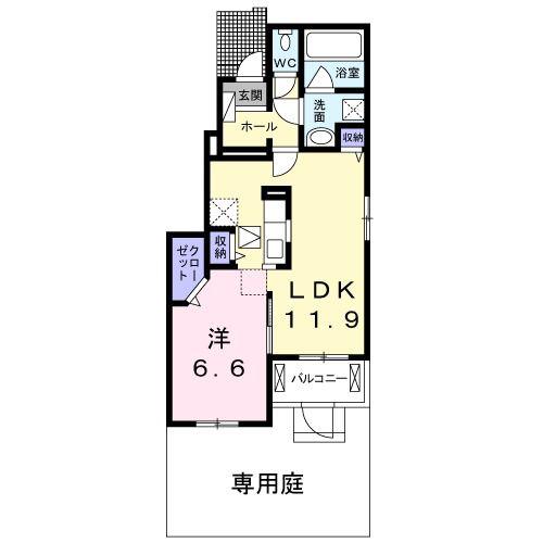 フォーリアII(1LDK/1階)の間取り写真