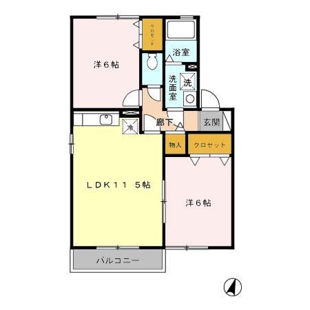 グランモア出水 B棟(2LDK/2階)の間取り写真