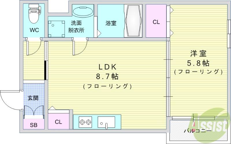ベリッシモ蛍池(1LDK/1階)の間取り写真
