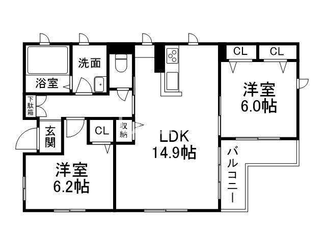 地下鉄烏丸線 丸太町駅(京都市営) 徒歩4分 3階建 築9年(2LDK/2階)の間取り写真