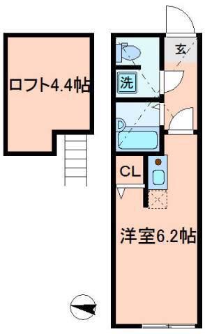 リヴェール武蔵新城(ワンルーム/2階)の間取り写真