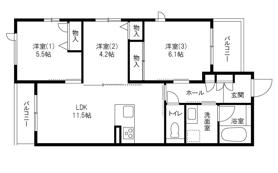 グランドメゾン小日向(3LDK/3階)の間取り写真