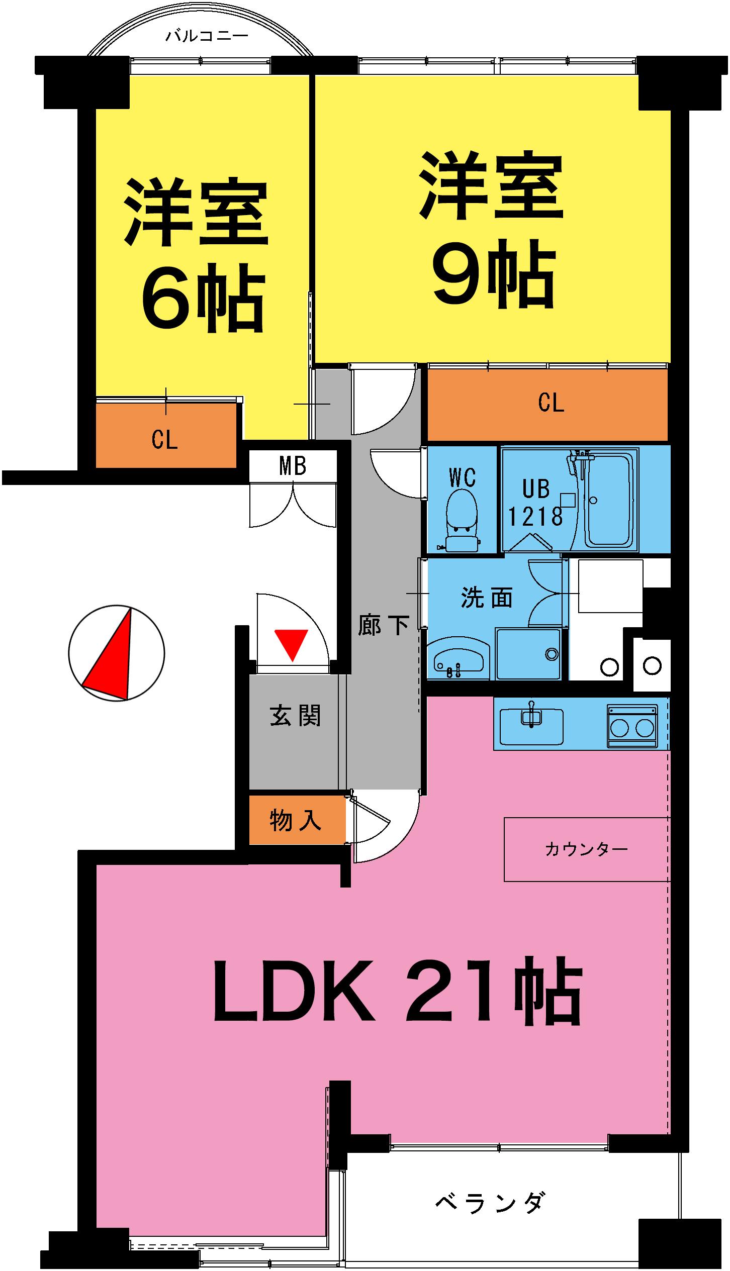 日車マンション南山(2LDK/3階)の間取り写真
